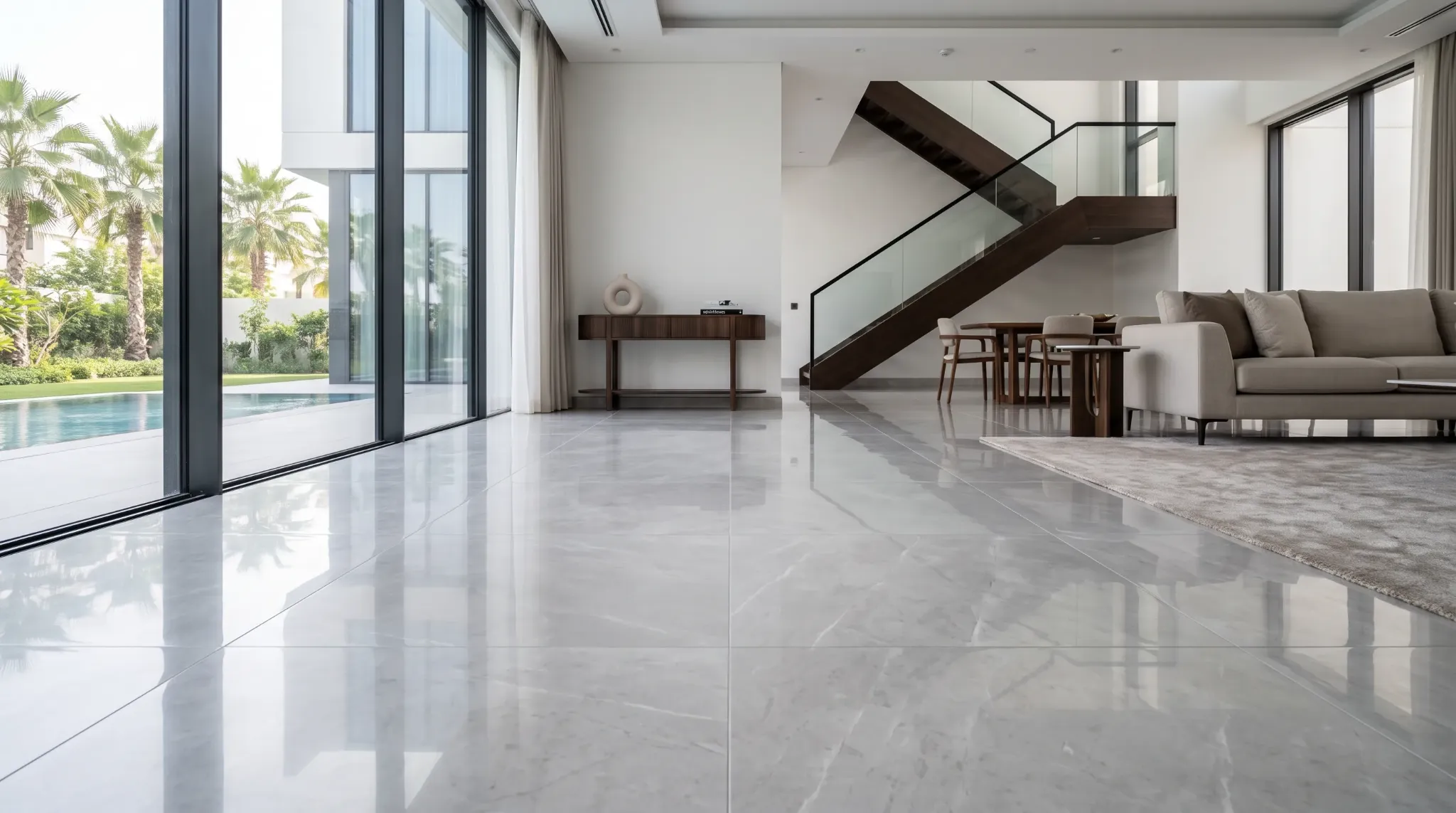Completed premium floor tiling in a UAE villa