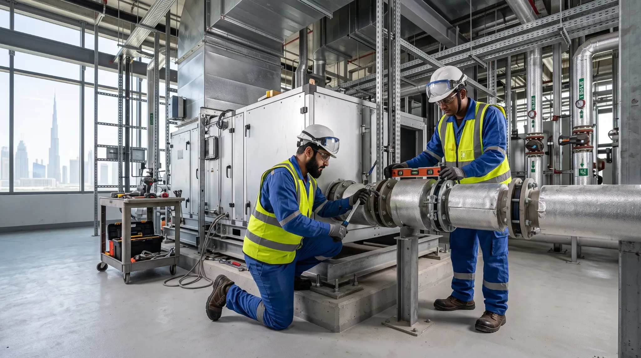 Mechanical equipment installation at a Dubai facility