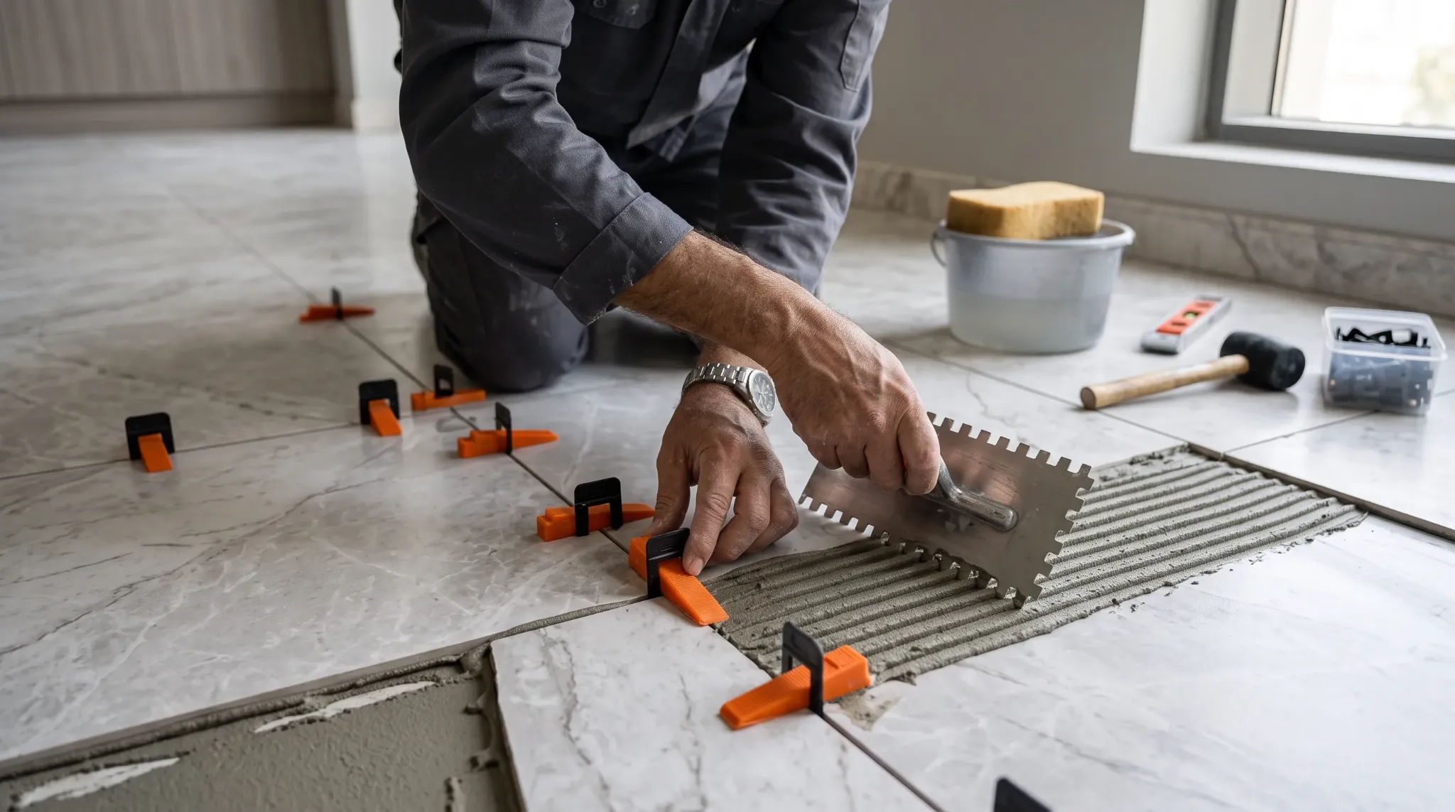 Tile levelling and alignment detail